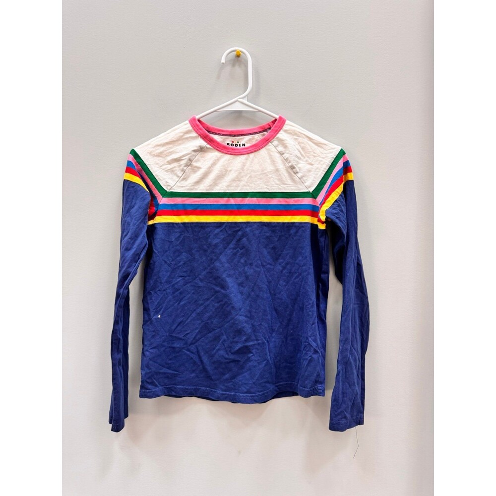 Mini Boden Blue and Multicolor Striped Long Sleeve Tee